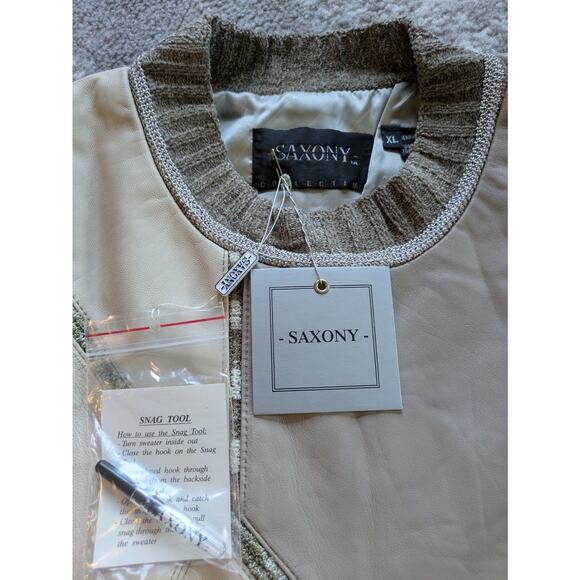 Vintage 90s Saxony Leather Sweater, Coogi Hip-Hop - Men's XL, New With Tags RARE - Picture 4 of 15